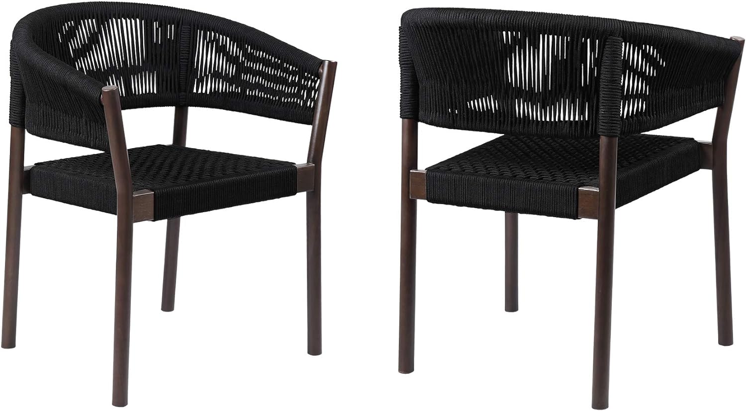 armen Living Doris Indoor Outdoor Dining Chair Eucalyptus Wood Rope-Set of 2, Dark/Black