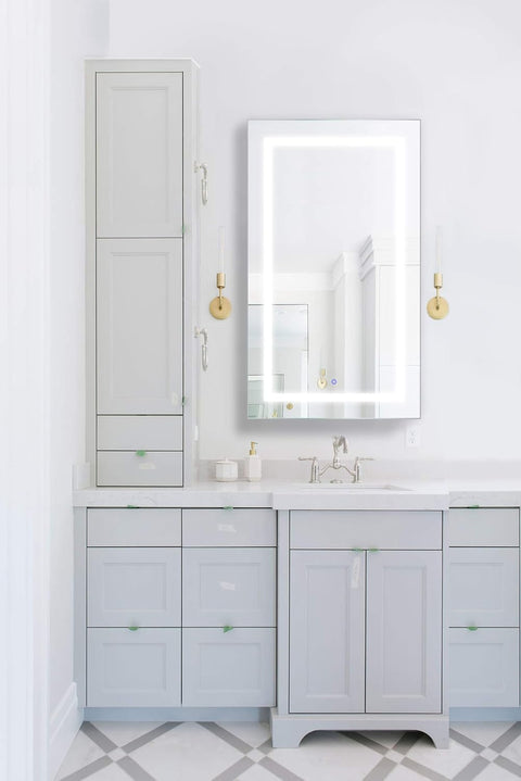 Krugg LED Medicine Cabinet 24 Inch x 42 Inch | Recessed or Surface Mount Mirror Cabinet w/Dimmer & Defogger + 3X Makeup Mirror Inside & Outlet + USB (Right Hinge 42" Tall)