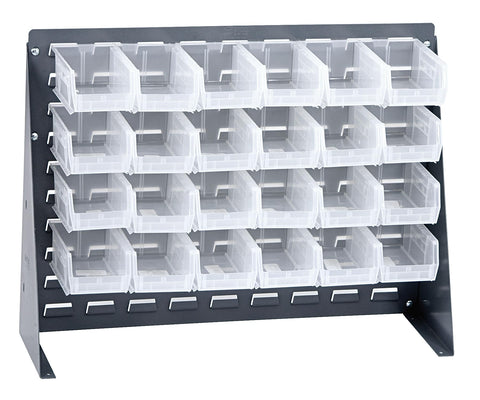 Quantum Storage Systems QBR-2721-210-24CL Ultra Bin Complete Bench Rack Package with 24 Ultra Bins, 27" x 8" x 21" , Clear