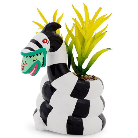 Silver Buffalo Beetlejuice Sandworm 6-Inch Ceramic Planter with Artificial Succulent | Cute Flower Pot, Faux Indoor Plants
