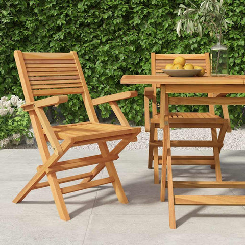 Oakestry Folding Garden Chair Set of 2 Natural Teak Solid Teak Wood â€“ Outdoor Patio Seating, Weather Resistant Furniture