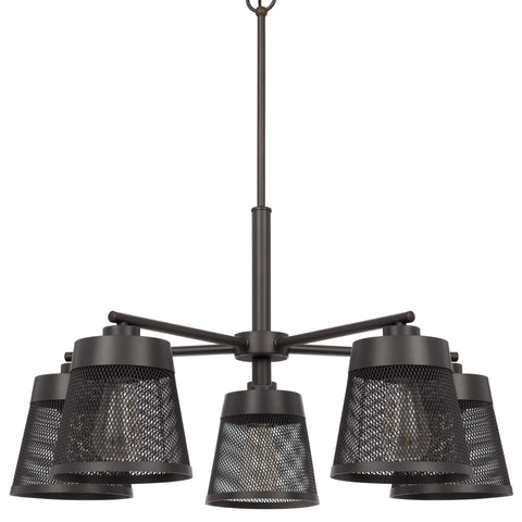 Cal 36.875" Height Hampton Matte Black Metal Chandelier with mesh Shades