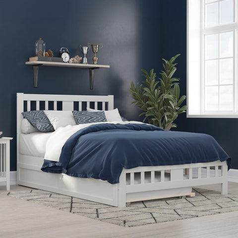 AFI, Tahoe Full Platform Bed with Matching Footboard, Twin Trundle, White