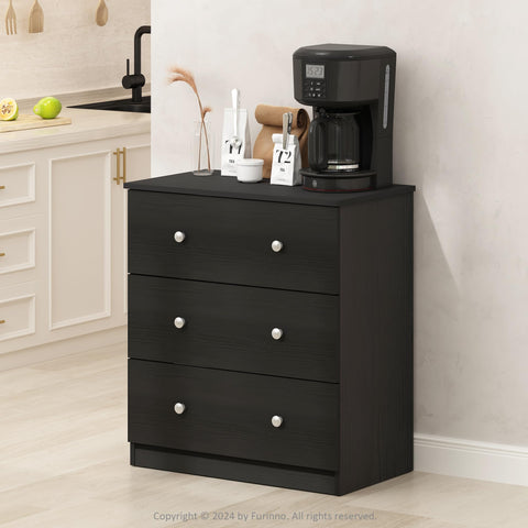Furinno Hermite 3-Drawer Kitchen & Dining Sideboard Buffet Storage, Americano