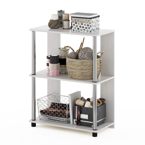 Furinno Jaya Simple Design 3-Tier Bookcase / Bookshelf / Display Rack with Stainless Steel Tubes, White Oak