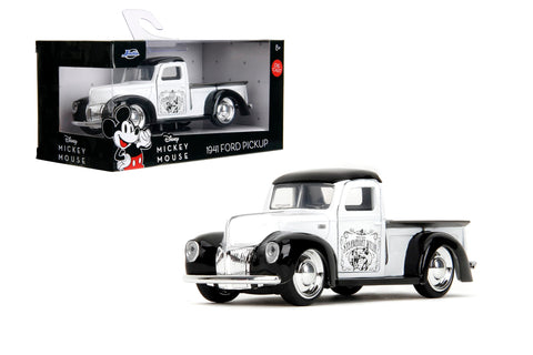 Jada Toys Disney Steamboat Willie 1941 Ford Pickup – Disney Mickey Mouse 1:32 Scale Die-Cast, Opening Doors, Rubber Tires – Collectible for Adults & Kids