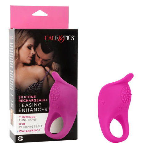 CalExotics Rechargeable Passion Enhancer – 7 Function Vibrating Waterproof Pleasure Ring – Silicone Clitoral Massager Sex Toy for Couples - Pink