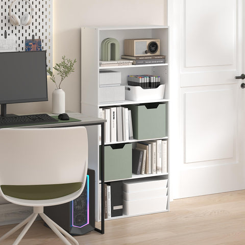 Furinno Jaya Book Shelf, 5-Tier Bookshelf, 52 Inch Tall Standing Bookcase with Adjustable Shelf, 9.5 x 23.6 x 52.6, for Home Office, Bedroom, Living Room, White