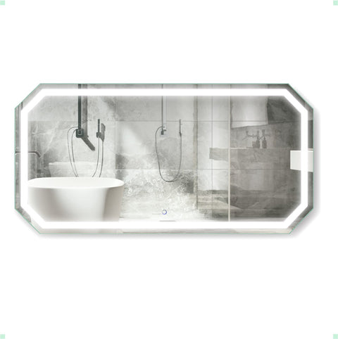 Krugg Octagon LED Bathroom Mirror 60 Inch X 30 Inch | Lighted Wall Mount Vanity Mirror Includes Defogger & Dimmer | Vertical or Horizontal Install
