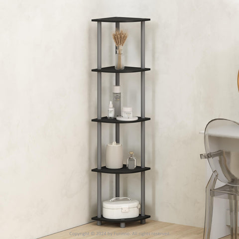 Furinno Turn-N-Tube 5 Tier Multipurpose Corner Display Rack Shelving Unit Black/Grey