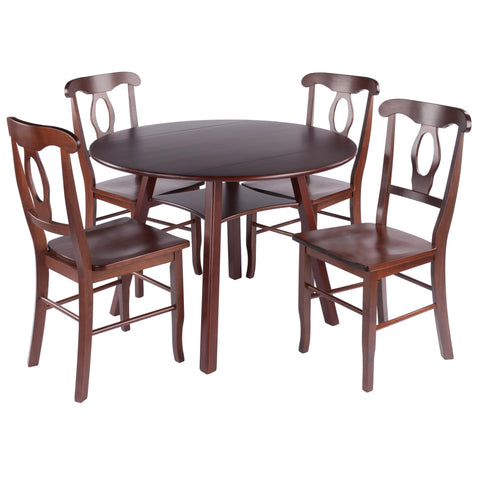 Winsome Marbelle Double Drop Leaf Table with 4 Renaissance Chairs in Walnut Finish