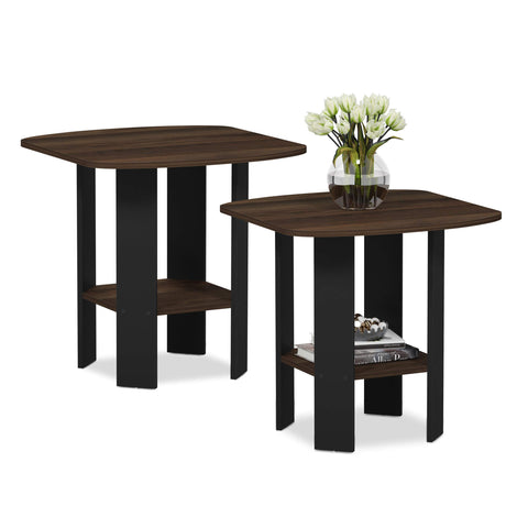 Furinno SIMPLE DESIGN Side Table Set of 2, 2-Tier Modern End Table with Soft Edges, Open Shelves Night Stand, Bedside Table, for Living Room, Bedroom, Columbia Walnut