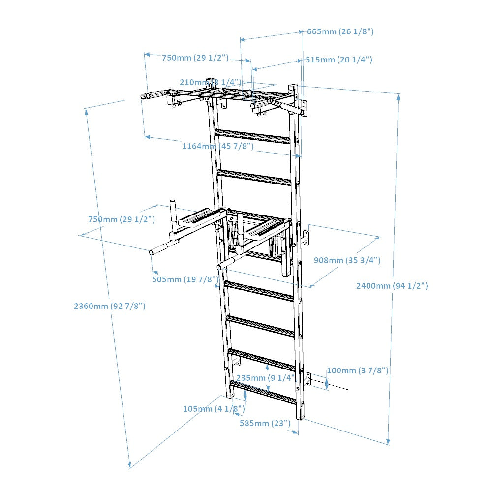 Black stall bar for home with pull-up bar and dip station  BenchK 722B