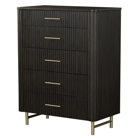 Acme Clayten Wood 5-Drawer Chest with Gold Metal Legs in Espresso