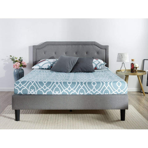 Fast Furnishings King Size Grey Upholstered Platform Bed with Classic Button Tufted Headboard
