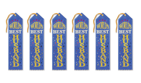 Beistle 6-Piece World's Best Husband Award Ribbons, 2 by 8-Inch