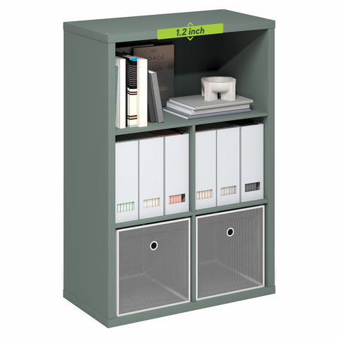 Furinno Cubicle Book Shelf, 5-Cube Bookshelf, Extra Thick Frame Cube Storage Organizer Bookcase with Closed Back, 15.3 x 29.9 x 43.3, for Living Room, Bedroom, Home Office, Sage Green