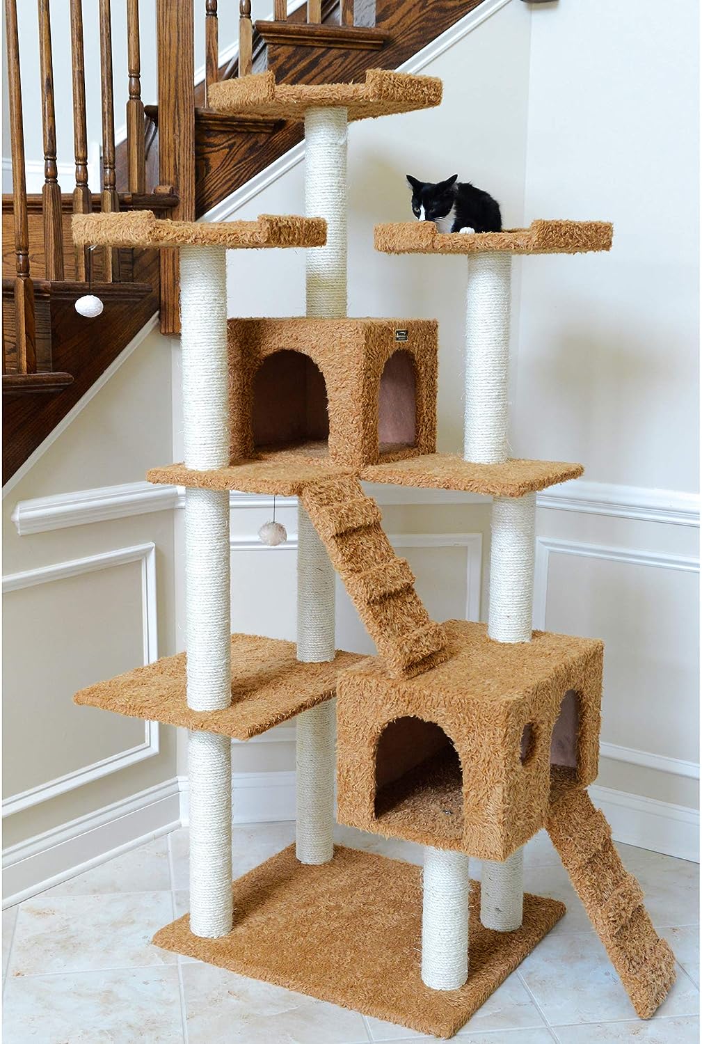 Armarkat Large 74&#34; Cat Tree, Real Wood Cat House for Family with Couple Cats, Brown (A7407)