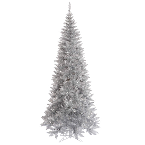 Vickerman 6.5' Silver Tinsel Fir Slim Artificial Christmas Tree - Unlit - Faux Silver Christmas Tree - Seasonal Indoor Home Decor - Reliable and Durable