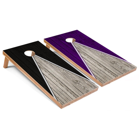 Skip's Garage Black and Purple Pyramid All-Weather Cornhole Boards - PVC - Include Hole + Edge Lights