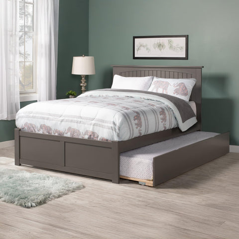 AFI Nantucket Queen Platform Bed with Footboard and Turbo Charger with Twin Extra Long Trundle in Grey