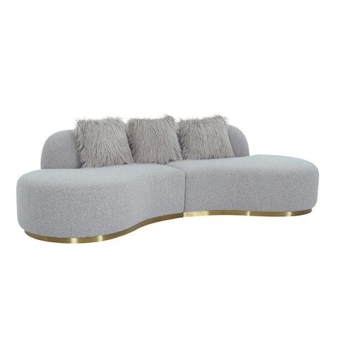 Pasargad Home Simona Collection Curved Sofa - Textured Fabric Upholstery, Living Room, Luxury Room Sofa with 3 Pillows, 110.6" Width, Grey/Gold
