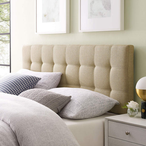 Modway Lily Tufted Linen Fabric Upholstered Full Headboard in Beige