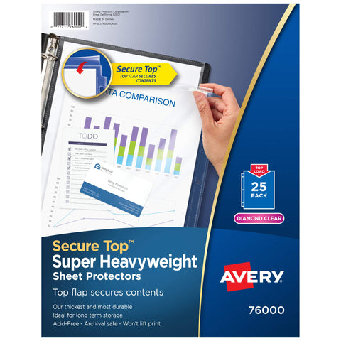 Avery® Diamond Clear Top Sheet Protectors, Super Heavyweight Page Protectors for 3 Ring Binder, Clear Binder Sheet, 25 Count (76000)