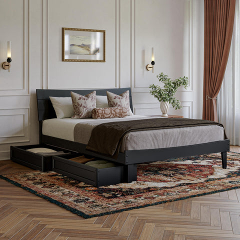 AFI, Phoenix Queen Wood Platform Bed with Storage Drawers, Black