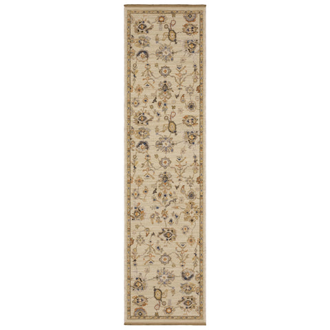 Oriental Weavers Acacia Machine Woven Area Rug - ACA13-2'6" x 10' - in Beige/Tan - Traditional Style Hallway, Entryway, Kitchen, Bathroom Rug