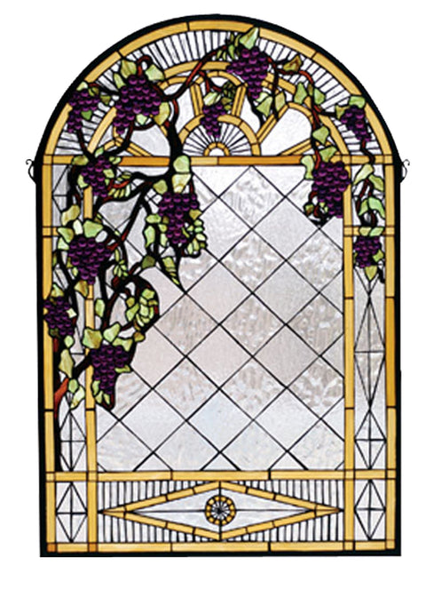 Meyda Tiffany 66048 Grape Diamond Trellis Stained Glass Window Panel, 24" Width x 36" Height