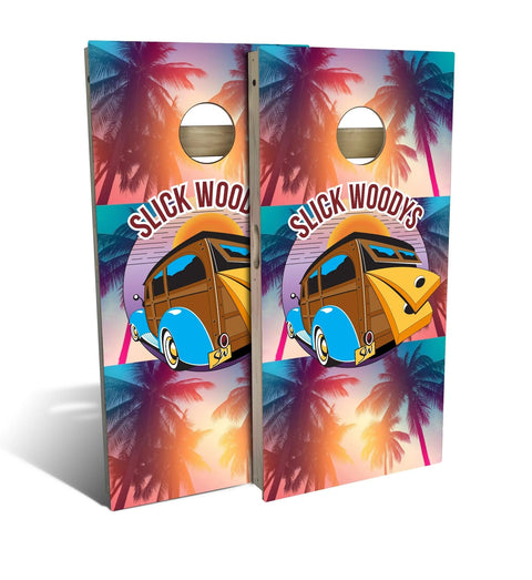 Skip's Garage Slick Woodys Sticker Cornhole Set - All-Weather 2x4 (Weather Bags) - Include Case + Hole + Edge