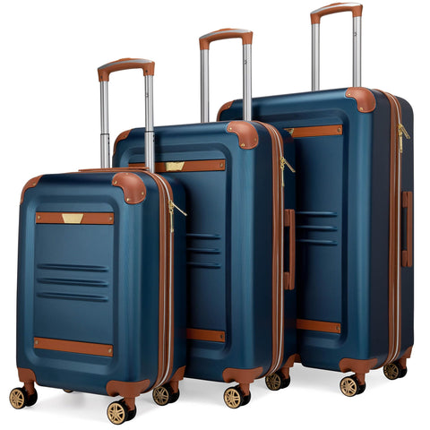 19V69 Italia trolley Vintage 3 Piece Expandable Retro Spinner Wheels Luggage/Suitcase Set (Blue)