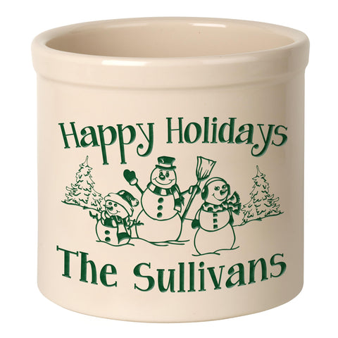 Personalized Snowman Family 2 Gallon Stoneware Crock