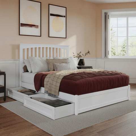AFI, Everett Queen Platform Bed with Panel Footboard & Storage Drawers, White