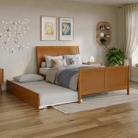 AFI, Portland Full Platform Bed with Matching Footboard & Twin Trundle, Light Toffee