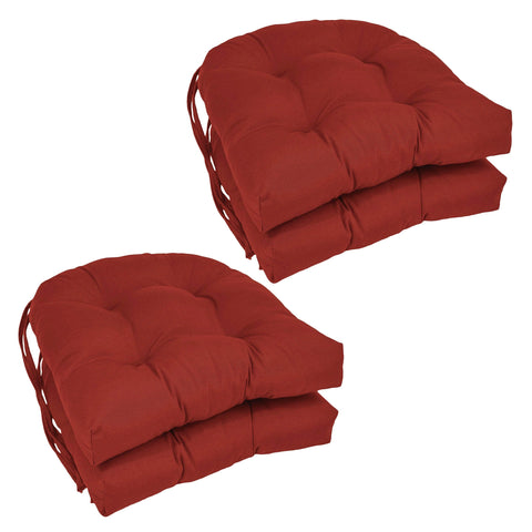 Blazing Needles Solid Twill U-Shaped Tufted Chair Cushions (Set of 4), 16", Ruby Red