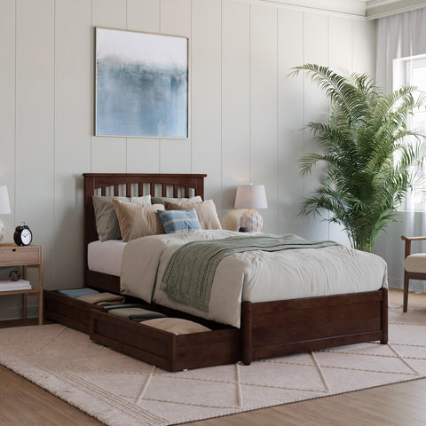AFI, Everett Twin XL Platform Bed with Panel Footboard & Storage Drawers, Walnut