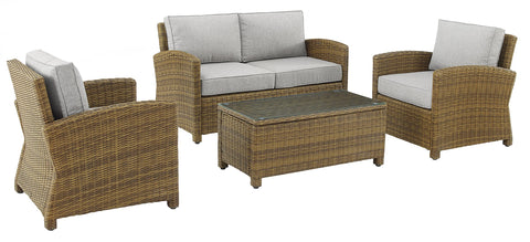 Bradenton 4Pc Wicker Outdoor Loveseat Patio Furniture Set Gray/Weathered Brown - Loveseat, Coffee Table, & 2 Arm Chairs