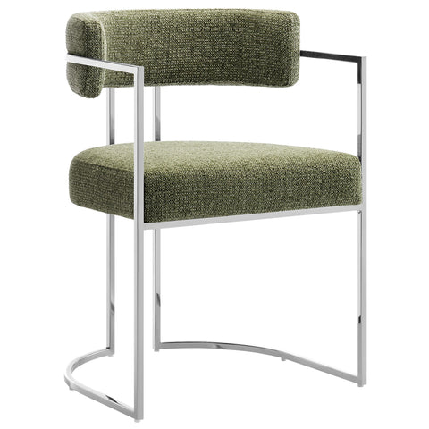 Modway Huron Modern Barrel Dining Chair with Sled Base in Silver Leaf – Upholstered Fabric Accent Chair with Open Curved Back
