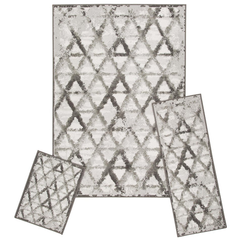 ACHIM 3-Piece Indoor Area Rug Set - Non-Slip Rug Set Includes Large Area Rug with Hallway Runner & Door Mat - Living Room, Bedroom, Kitchen & Entryway Rugs - Rizzy Grey Home Decor