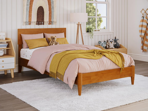 Aria Twin Solid Wood Modern Low Profile Platform Bed in Light Toffee