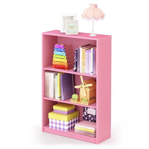Furinno JAYA Book Shelf, 3-Tier Bookshelf, Bookcase with Adjustable Shelves, 9.5 x 24.5 x 40.3, for Organization and Storage, for Living Room, Bedroom, Home Office, Pink