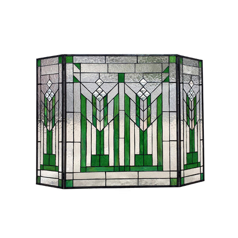 CHLOE Lighting Benjamin Mission 3pcs Folding Tiffany-Glass Fireplace Screen 38" Wide