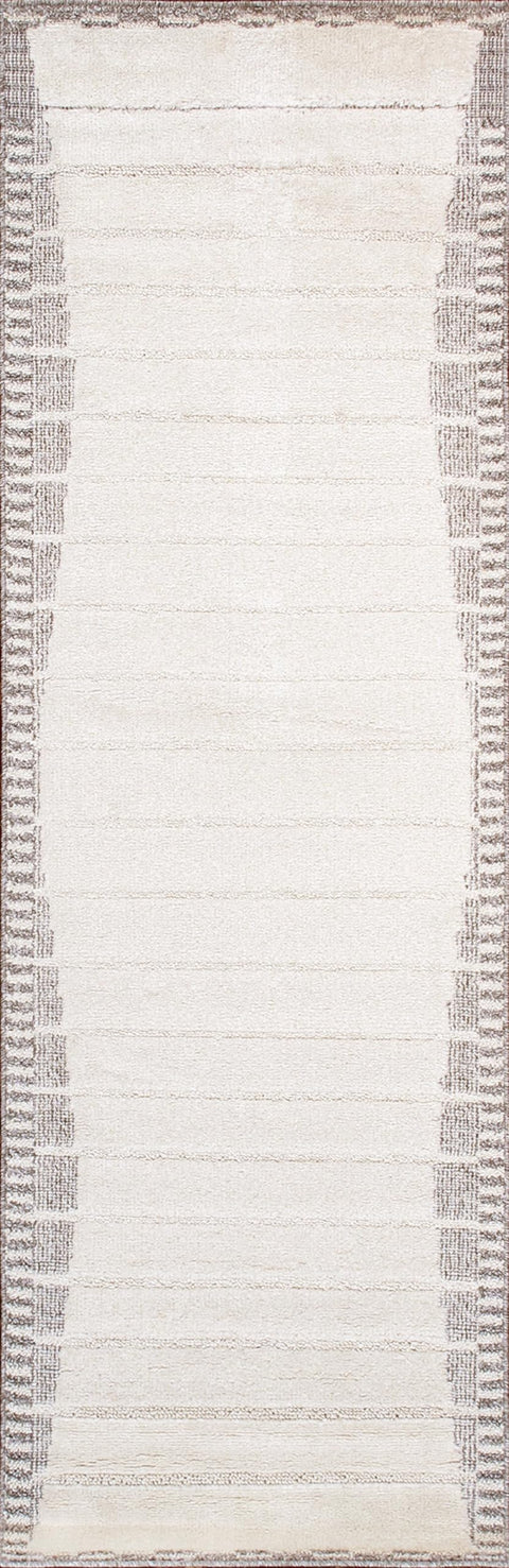Pasargad Home Sutton Collection Striped Rug- Soft Polypropylene & Polyester Living Room, Bedroom, Home Area Rug, 2' 7" X 8' 0", Ivory/Grey