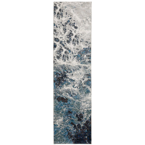 Oriental Weavers Evolution Area Rug - 0962A - 2'6" x 12' - in Blue/Ivory - Modern Industrial Style, Stain Resistant, Family and Pet Friendly, Entryway, Hallway Runner Rug