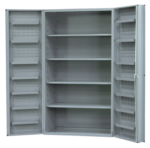 Heavy Duty Cabinet 14 Gauge 48 x 24 x 84 4 Adjustable Shelves 4 Inch Deep Box Doors with Louvered Panel 6 Door Shelves Lockable Chrome Handle with Keys Gray