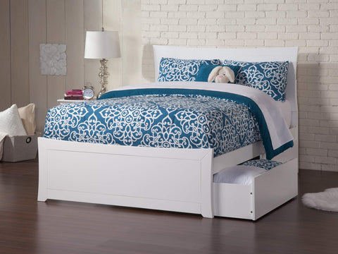 Metro Full Platform Bed with Matching Footboard and Turbo Charger with Urban Bed Drawers in White