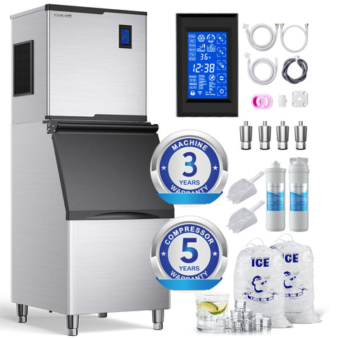 Coolake Commercial Ice Maker Machine 550lbs/24H with 360lbs Storage, Air Cooled Stainless Steel Industrial Ice Machine, Filter Reduce Water Scale up to 99% for Restaurant Hotel, DOE ETL Listed