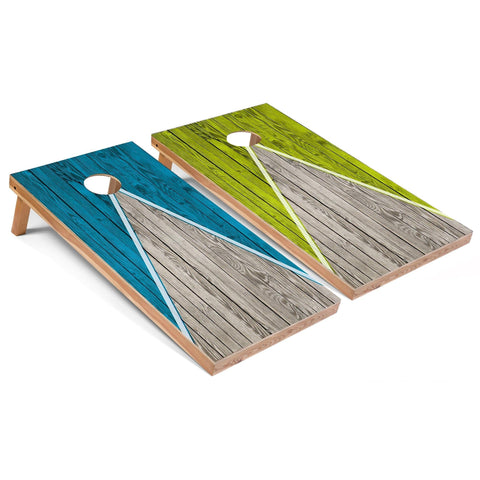Skip's Garage Turquoise and Lime Pyramid All-Weather Cornhole Boards - PVC - Include Edge Lights